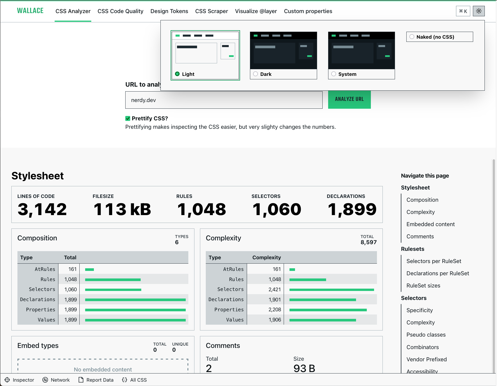 This very website shown in a light theme: a white background with dark text.